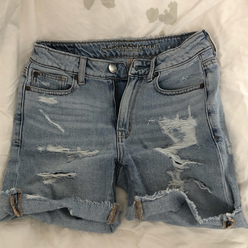 AE mid ripped denim shorts
